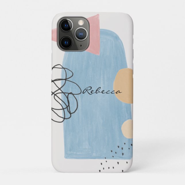 Modern Abstrakt Blush Pink Blue Shapes Monogram Case-Mate iPhone Hülle (Rückseite)