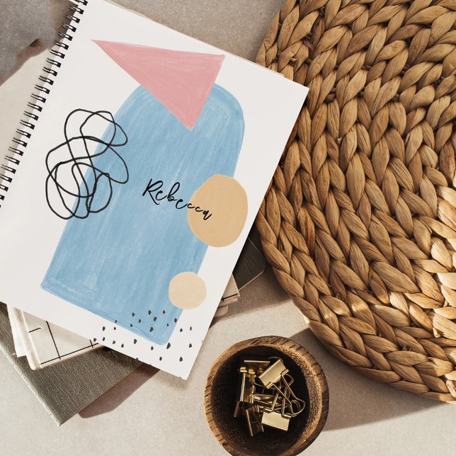 Modern Abstrakt Blush Pink Blue Shapes Monogram Notizbuch (Von Creator hochgeladen)