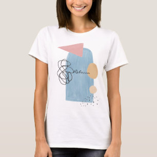Modern Abstrakt Blush Pink Blue Shapes Monogram T-Shirt