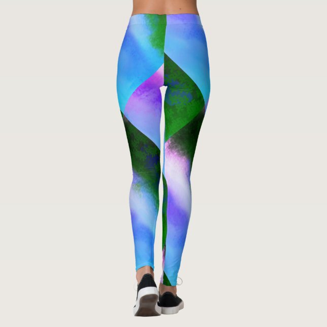 MODERN abstrakt gezeichnet blau-lila-grün-mosaik Leggings (Rückseite)