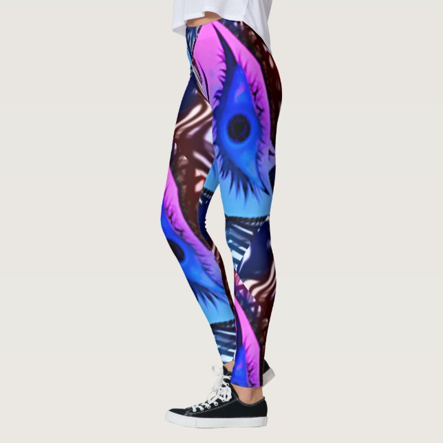 MODERN abstrakt gezeichnet blau-lila-rosa-mosaik Leggings (Links)