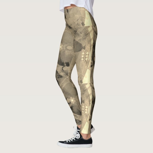 MODERN abstrakt gezeichnet hellbraun-goldschwarz - Leggings (Links)