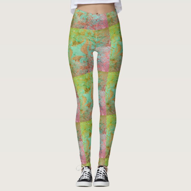 MODERN abstrakt gezeichnet in hellgrün-rosa Leggings (Vorderseite)