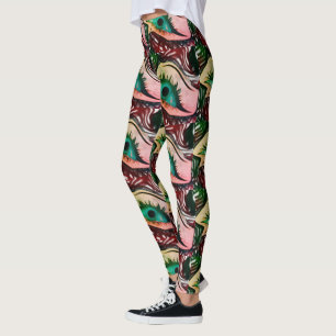 MODERN abstrakt gezeichnet in Rosa-Grün-Gelb-Mosai Leggings