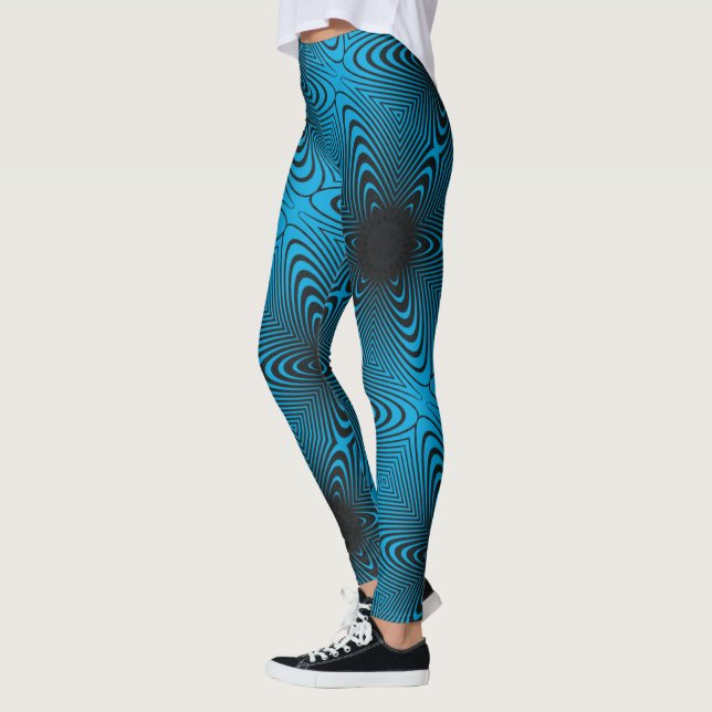 MODERN abstrakt gezeichnet Schwarz-aquamarin-Blaum Leggings (Links)