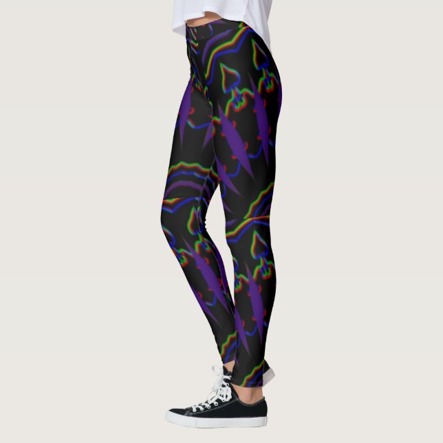 MODERN abstrakt gezeichnet Schwarz-Licht-lila-Mosa Leggings (Links)