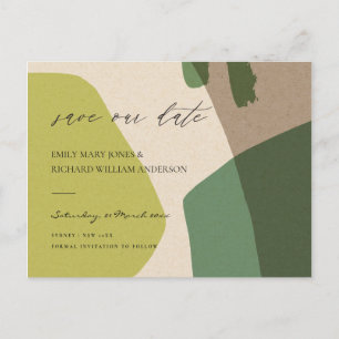 MODERN ABSTRAKT GREEN KRAFT ARTISTIC SAVE THE DATE ANKÜNDIGUNGSPOSTKARTE