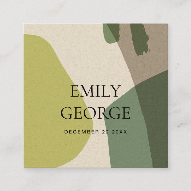 MODERN ABSTRAKT LIME GREEN ART WEDING WEBSITE QUADRATISCHE VISITENKARTE (Vorderseite)