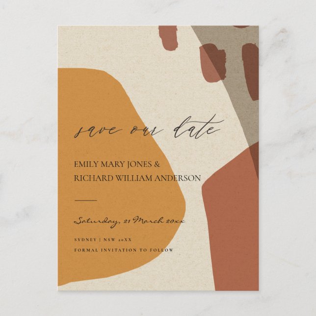 MODERN ABSTRAKT RUST KRAFT ARTISTIC SAVE THE DATE ANKÜNDIGUNGSPOSTKARTE (Vorderseite)