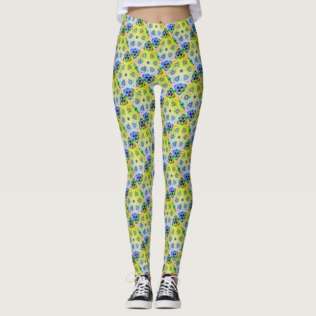 MODERN abstrakt zeichnend in blau-hellgelb-mosaik Leggings (Vorderseite)