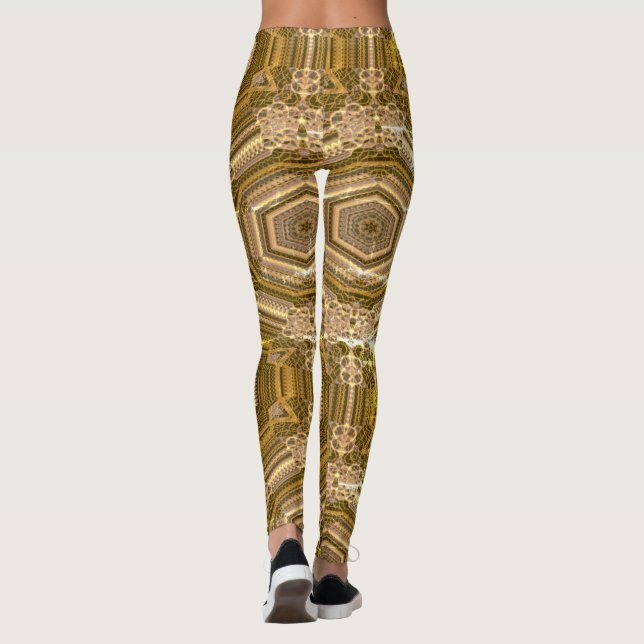 MODERN abstrakt zeichnend in braun-gelb-mosaik Leggings (Rückseite)