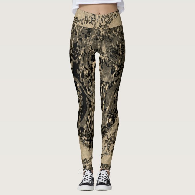 MODERN abstrakt zeichnend in Gold-Schwarz-Mosaik Leggings (Vorderseite)