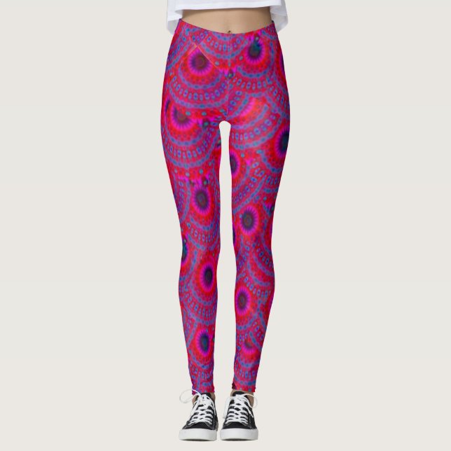 MODERN abstrakt zeichnend in Rosa-Rot-Blau-Mosaik Leggings (Vorderseite)