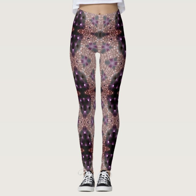 MODERN abstrakt zeichnend Schwarz-lila-Mosaik Leggings (Vorderseite)