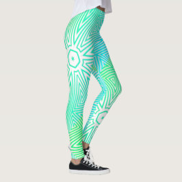 MODERN abstrakt zeichnend-weiß-grün-blau-mosaik Leggings