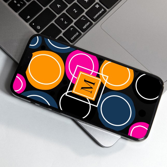 Modern Abstrakte Circles Monogram Pink Aquamarin Case-Mate iPhone Hülle (Modern Colorful Abstract Circles Phone Case)