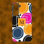 Modern Abstrakte Circles Monogram Pink Aquamarin Samsung Galaxy Hülle<br><div class="desc">Abstrakte Kreise in Rosa,  aquamarin und orange. Ein zentriertes Monogramm auf einem orangefarbenen Quadrat steht zur Verfügung,  um das Design anzupassen. Stilvoll und auffällig.</div>