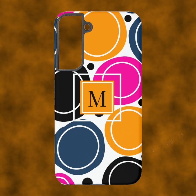 Modern Abstrakte Circles Monogram Pink Aquamarin Samsung Galaxy Hülle (Von Creator hochgeladen)
