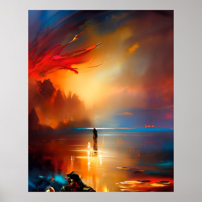 Modern Abstrakte Farbtöne Blau Gold aquamarin 2 Poster (Vorne)