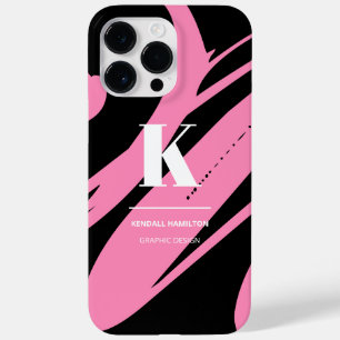 Modern Abstrakte Schwarz-Weiß-Rosa-Monogramm Case-Mate iPhone 14 Pro Max Hülle