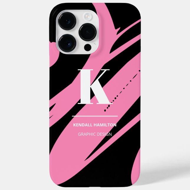 Modern Abstrakte Schwarz-Weiß-Rosa-Monogramm Case-Mate iPhone Hülle (Rückseite)