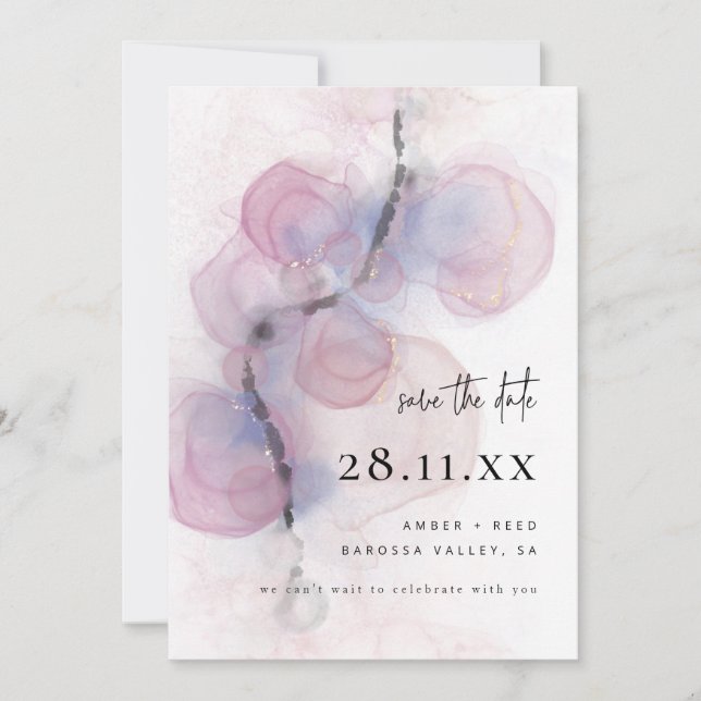 Modern Abstrakter Alkohol Tinte Art Rosa Save the  Einladung (Vorderseite)