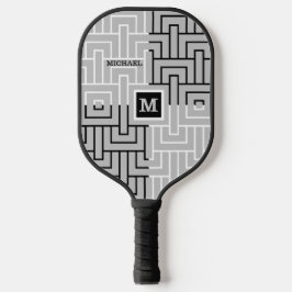 Modern Abstrakter Name für Schwarz-weiße Monogramm Pickleball Schläger
