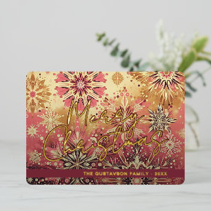 Modern Abstraktes Rosa Snowfloral Kunstvoll wander Folien Feiertagskarte