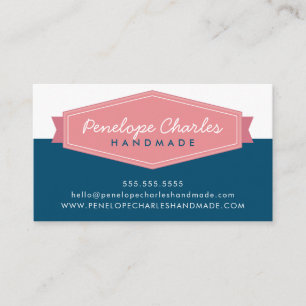 MODERN ABZEICHEN LOGO Retro Koralle rosa dunkelbla Visitenkarte