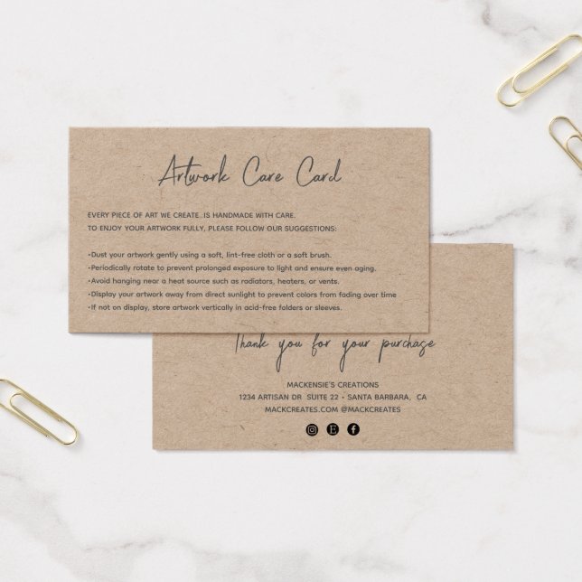 Modern Add Your Logo Kraft Artwork Care Card (Büro)