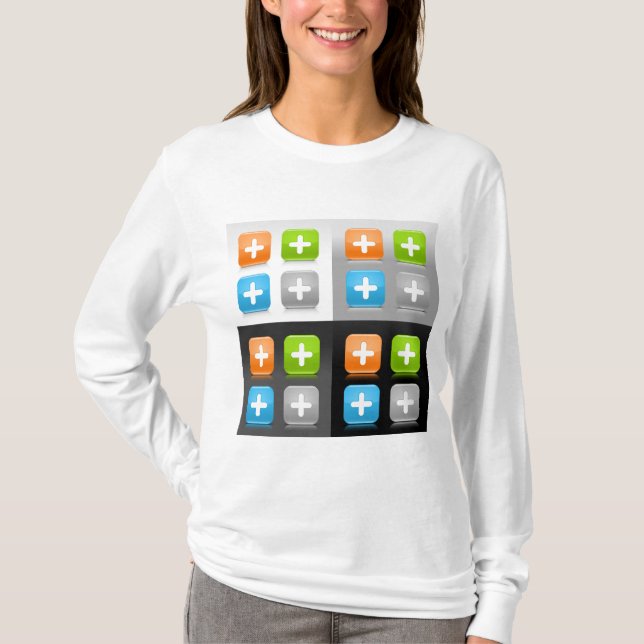 Modern Addition Math Symbol Shiny Glassy Icons T-Shirt (Vorderseite)