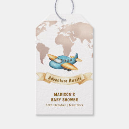 Modern Adventure World Map Airplane Baby Shower Geschenkanhänger