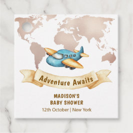 Modern Adventure World Map Airplane Baby Shower Geschenkanhänger
