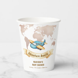 Modern Adventure World Map Airplane Baby Shower Pappbecher