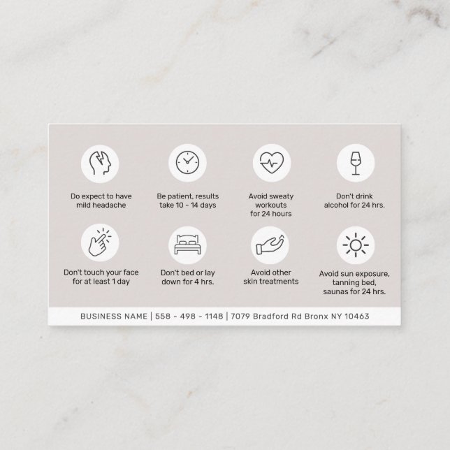 Modern Aftercare Botox Instructions Business Card Visitenkarte (Rückseite)