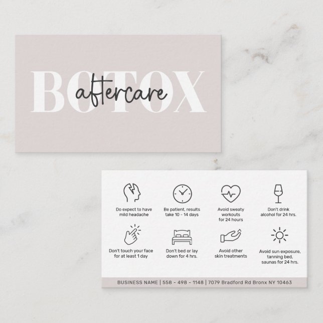 Modern Aftercare Botox Instructions Business Card Visitenkarte (Vorne/Hinten)