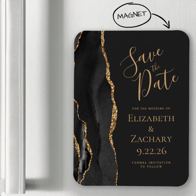 Modern Agate Black Gold Dark Save the Date Magnet (Von Creator hochgeladen)