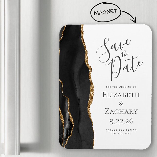 Modern Agate Black Gold Save the Date Magnet (Von Creator hochgeladen)