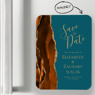 Modern Agate Burnt Orange Gold Save the Date Aquam Magnet