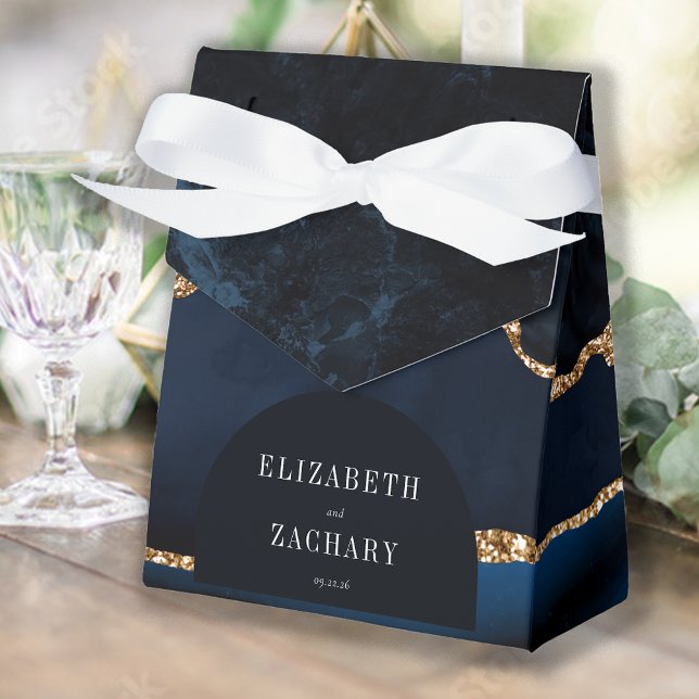 Modern Agate Geode Arch Navy Blue Gold Geschenkschachtel (Von Creator hochgeladen)