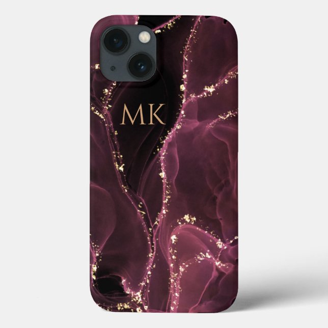 Modern Agate Imitats Glitzer Initial Name Monogram Case-Mate iPhone Hülle (Rückseite)