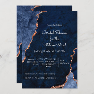 Modern Agate Navy Dusty Blue Rose Gold Bridal Invi Einladung