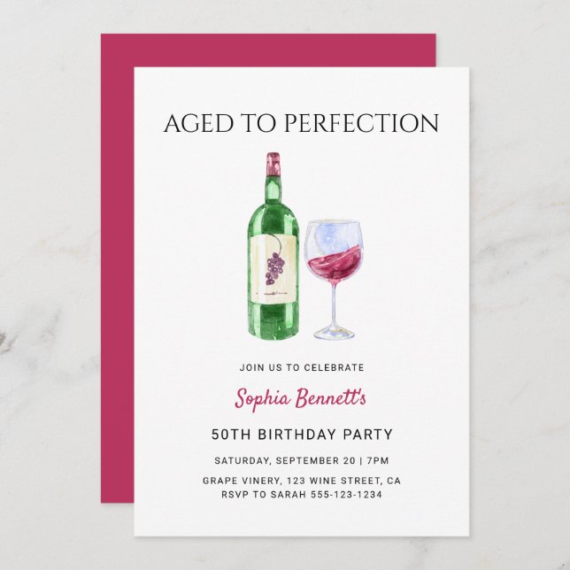 Modern Aged To Perfection Wine Birthday Party Einladung (Vorne/Hinten)