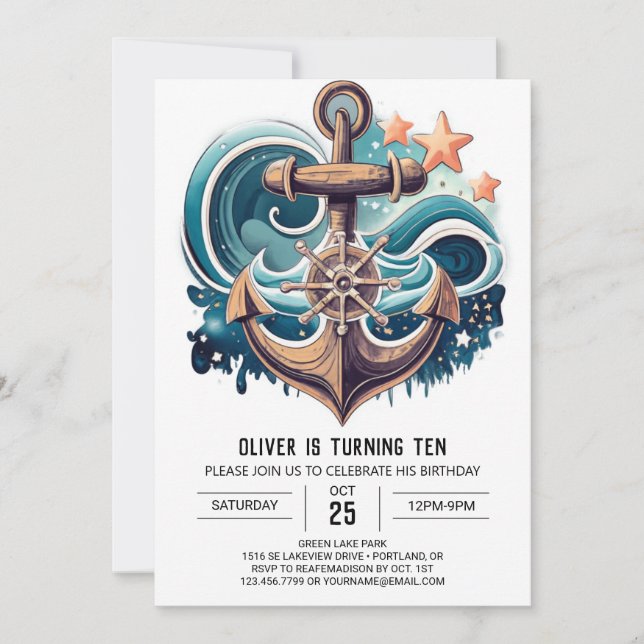 Modern Ahoy Birthday Einladung (Vorderseite)