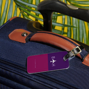 Modern Airplane Monogram dunkel-lila und wine Gepäckanhänger