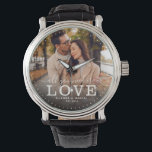 Modern Alles, was Sie brauchen, ist LIEBE Hochzeit Armbanduhr<br><div class="desc">Moderne schicke Foto-Uhr mit handgeschriebenen Schriften und moderne Typografie-Lektüre: "Alles,  was Sie brauchen,  ist Liebe "neben Ihren individuellen Namen und Hochzeitstag. Personalisieren Sie mit Ihrem bevorzugten Foto und Informationen. Gutes Geschenk für Neuvermählte,  ein Jubiläum oder Valentinstag!</div>
