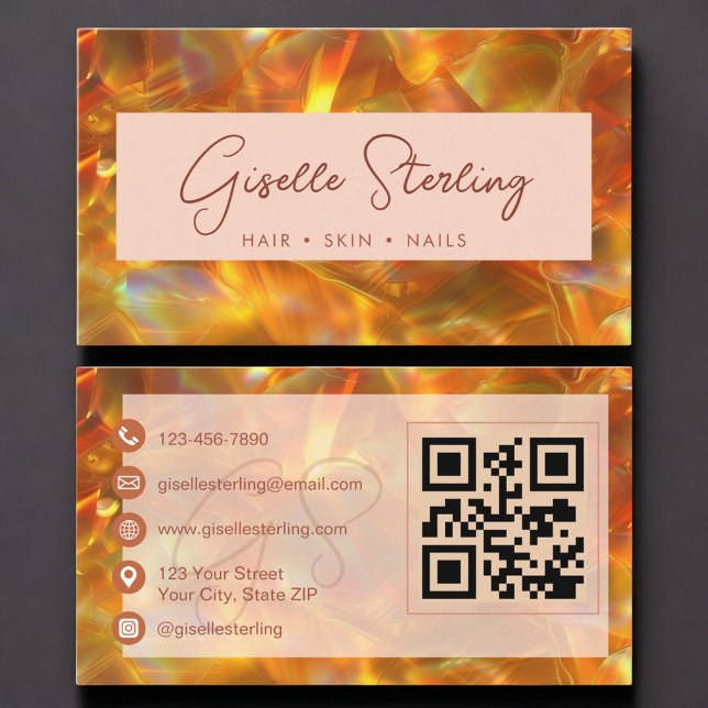 Modern Amber Opal QR Code Visitenkarte (Von Creator hochgeladen)