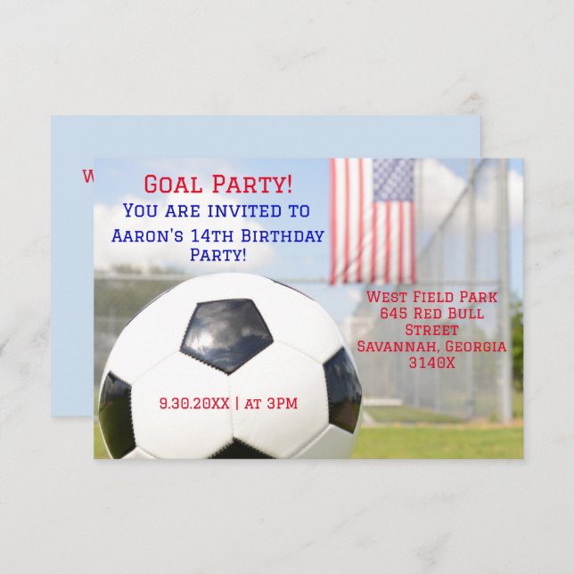 Modern American Flag Soccer Birthday Einladung (Vorne/Hinten)