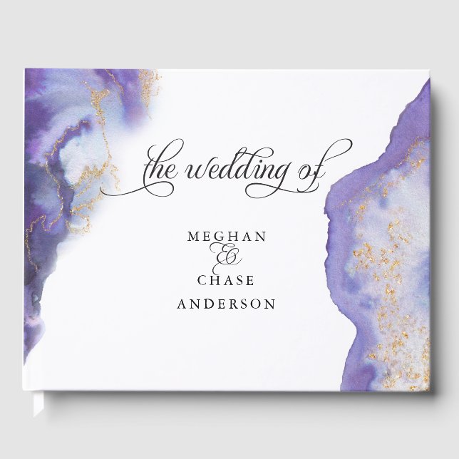 Modern Amethyst Watercolor Geode BarefootBride™ Gästebuch (Vorderseite)