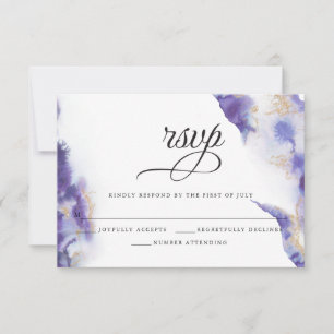 Modern Amethyst Watercolor Geode BarefootBride™ RSVP Karte